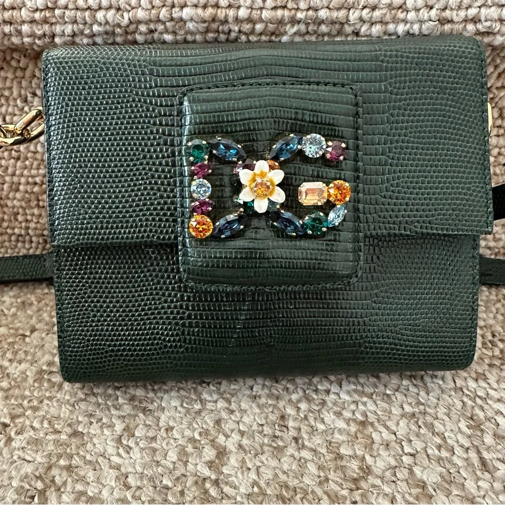 Dolce & Gabbana Forest Green Lizard Embossed Leather DG Millennials Shoulder Bag
